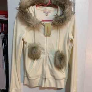 NEW Juicy Couture Fur PomPom Velvet Hoodie